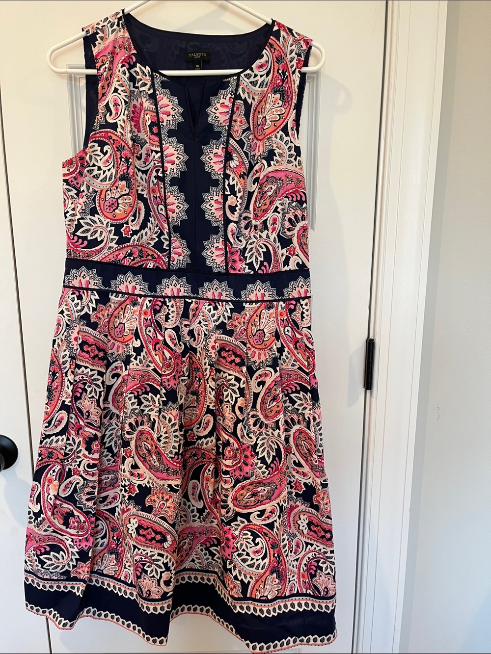 Talbots Navy, Pink & Cream Paisley Sleeveless Fit-and-Flare Dress